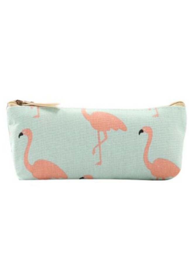 Flamingo Printed Pencil Case Green/Pink - Image 1
