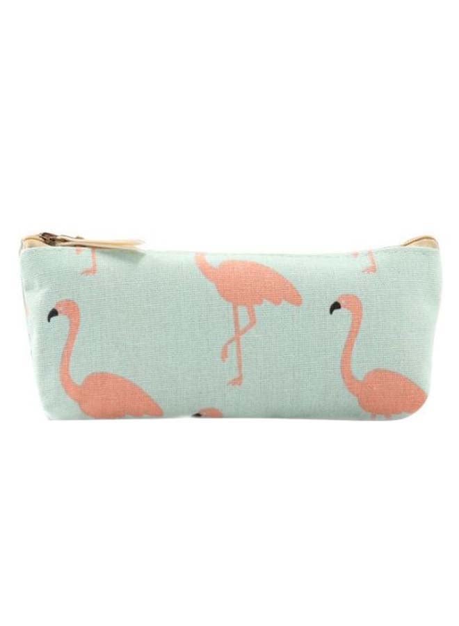 Flamingo Printed Pencil Case Green/Pink - Image 1