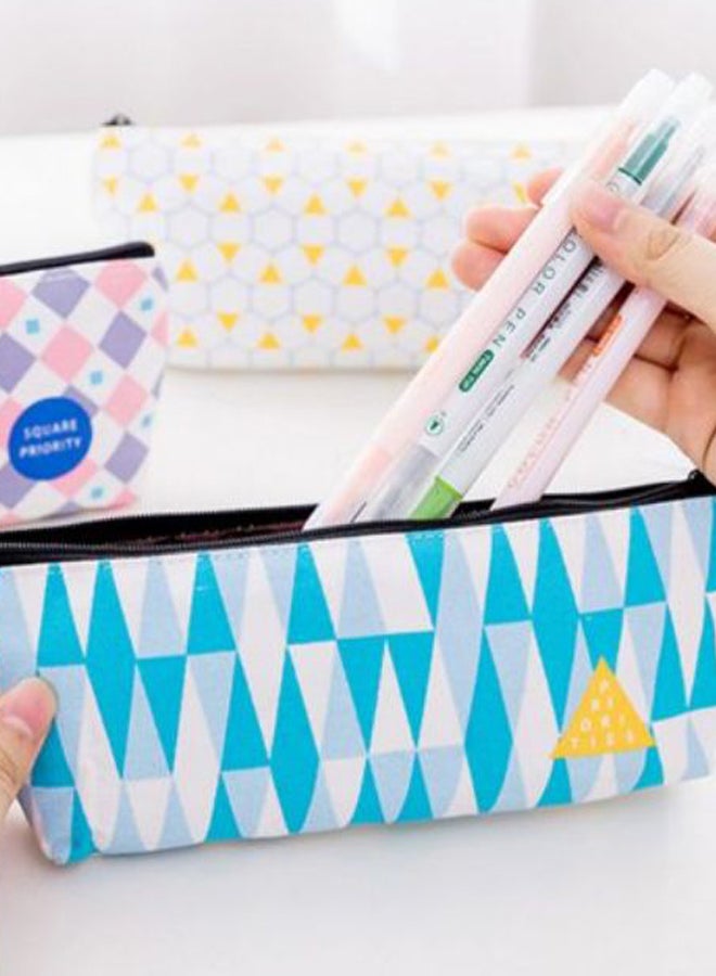 Geometry Inverted Trapezoid Pattern Pencil Case Blue/White/Grey - Image 3