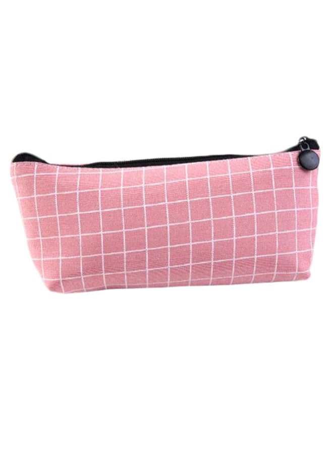 حقيبة أقلام رصاص بسحاب وردي/أبيض - Image 1