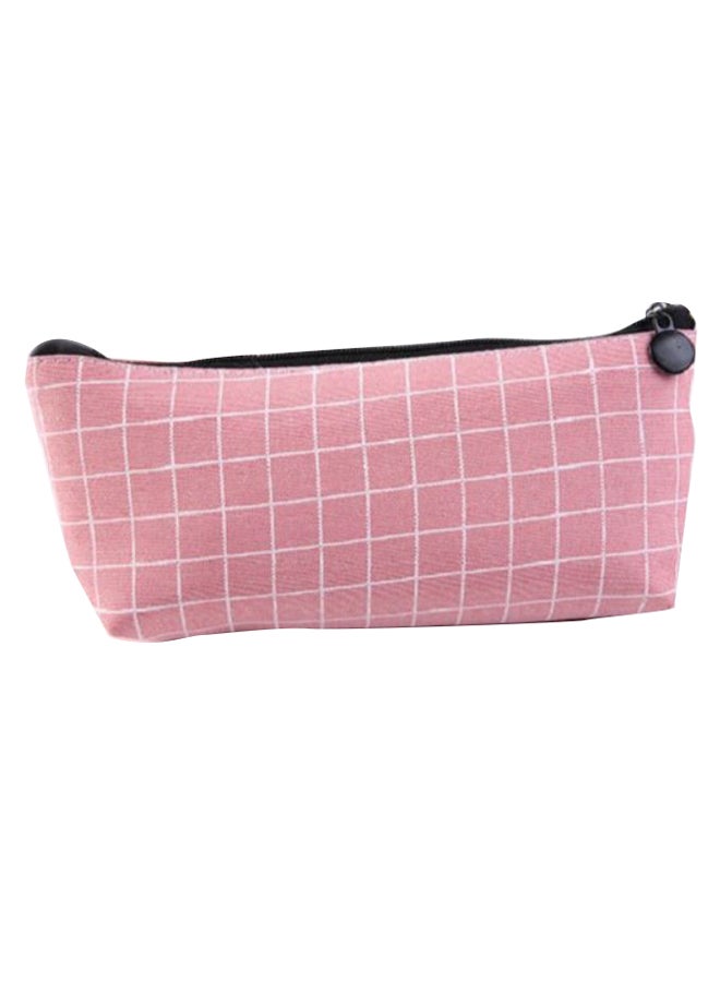 حقيبة أقلام رصاص بسحاب وردي/أبيض - Image 1