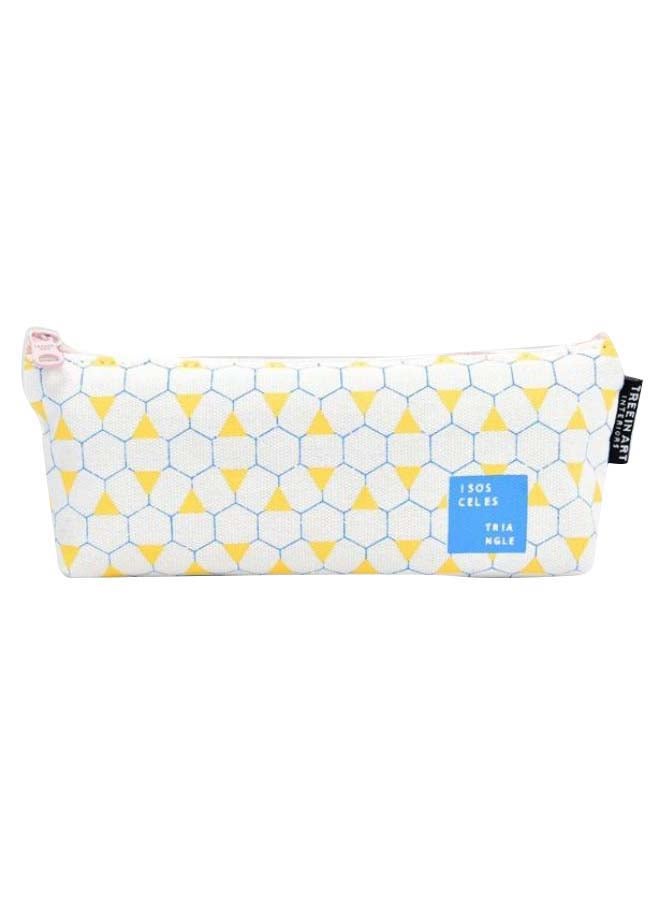 Geometry Inverted Trapezoid Printed Pencil Case Blue/White/Yellow - Image 1