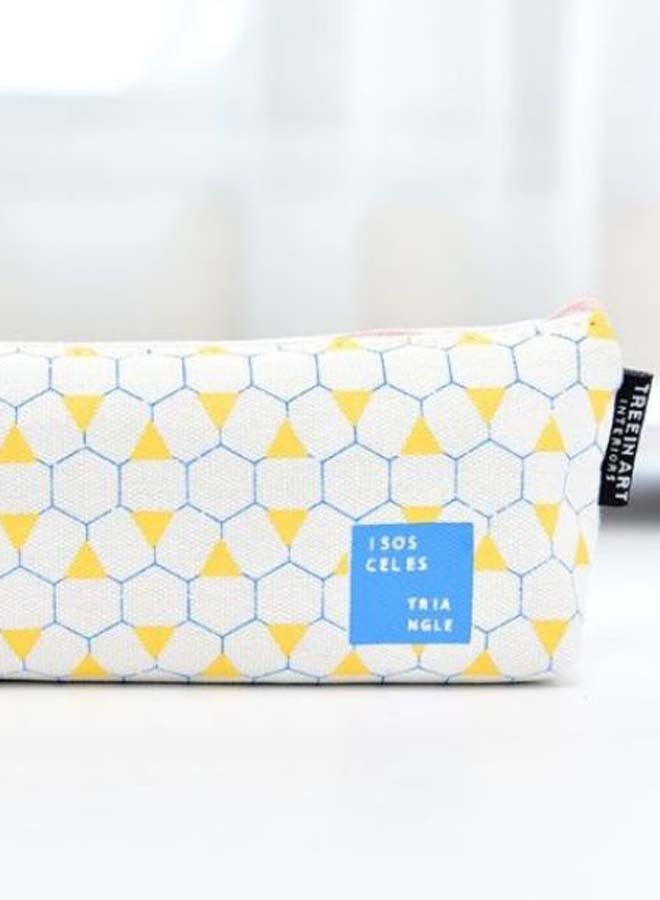 Geometry Inverted Trapezoid Printed Pencil Case Blue/White/Yellow - Image 2