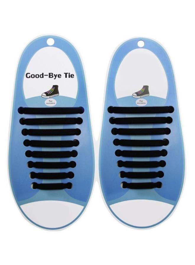 Generic - 16-Piece Waterproof No Tie Shoelaces Set Black - Image 1