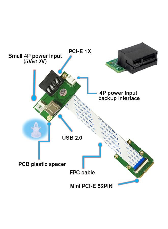 ماركة غير محددة Mini PCI-E To PCI-E Extension Cord With Horizontal Slot Adapter Green/Black  - Image 4