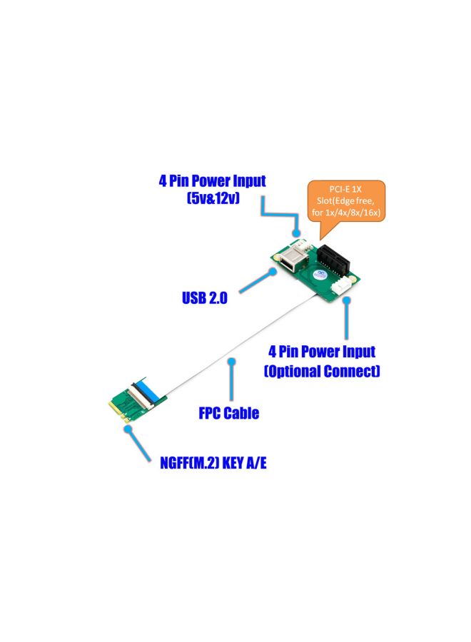 ماركة غير محددة سلك تمديد من NGFF (M.2) بمفتاح A/E إلى PCI-E إكسبريس 1X مع كابل أخضر/أسود  - Image 3
