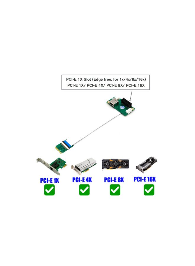 ماركة غير محددة سلك تمديد من NGFF (M.2) بمفتاح A/E إلى PCI-E إكسبريس 1X مع كابل أخضر/أسود  - Image 4
