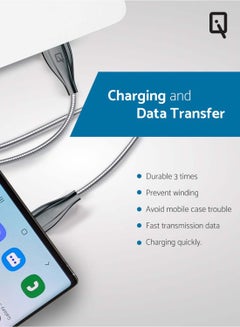 IQ Quick Charge USB To Lightning Data Sync And Charging Cable For Apple Silver/Black  - Image 2
