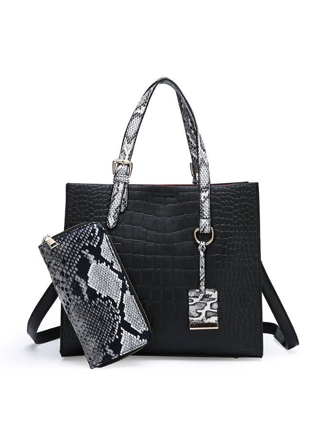 2-Piece Fashion Light Weight Satchel Set Black/White 