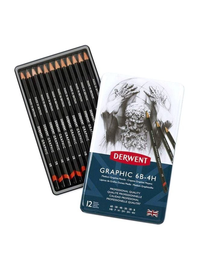 Derwent 12-Piece Graphic Drawing Pencils Black - Image 1