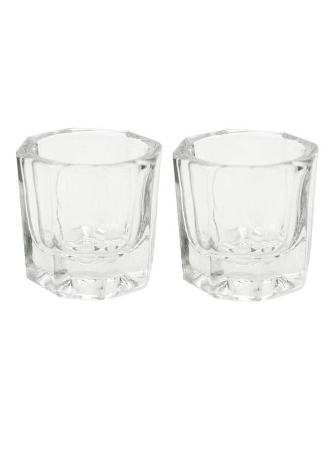 2-Piece Nail Art Acrylic Liquid Powder Dappen Dish Glass Crystal Cup Set Clear