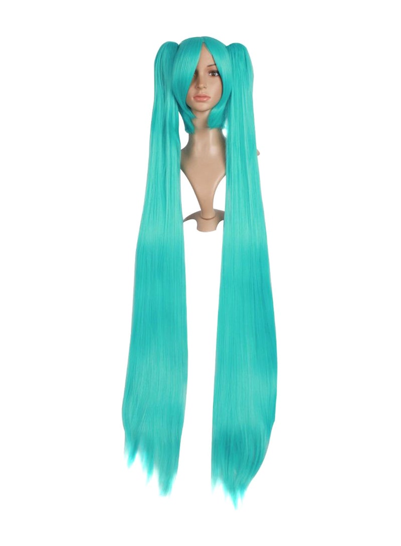 MapofBeauty Double Ponytail Long Straight Cosplay Party Hair Wig Green 120cm  - Image 1