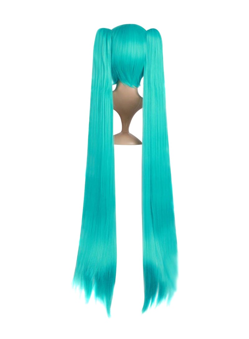 MapofBeauty Double Ponytail Long Straight Cosplay Party Hair Wig Green 120cm  - Image 2