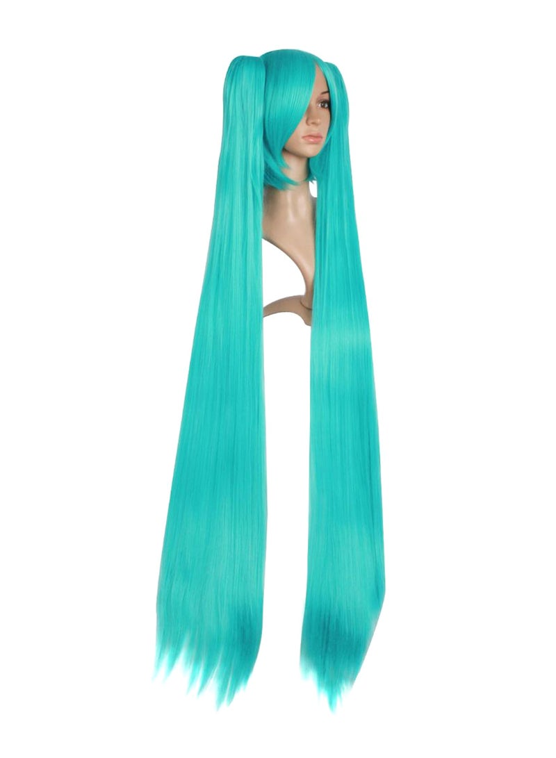 MapofBeauty Double Ponytail Long Straight Cosplay Party Hair Wig Green 120cm  - Image 3