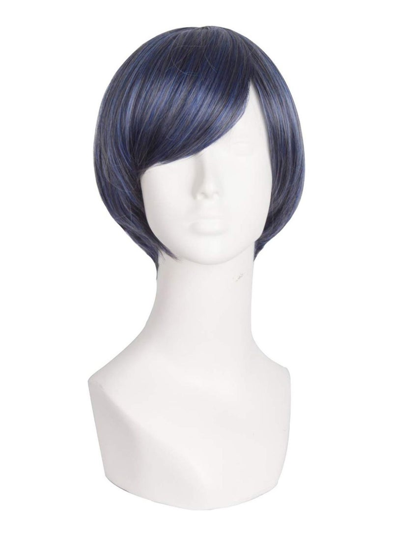 MapofBeauty Side Bang Short Straight Cosplay Hair Wig Dark Grey/Black/Dark Blue 30cm - Image 1