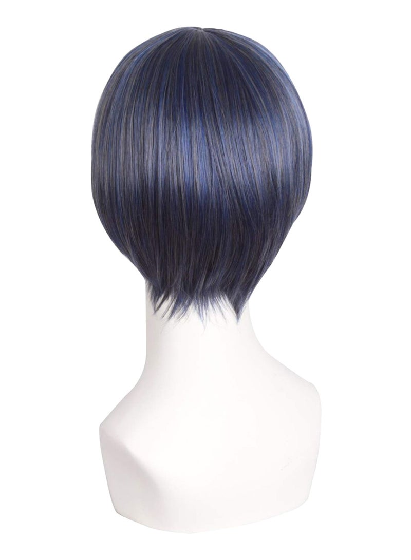 MapofBeauty Side Bang Short Straight Cosplay Hair Wig Dark Grey/Black/Dark Blue 30cm - Image 2