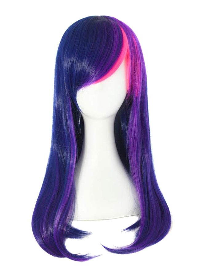 MapofBeauty Side Bang Long Straight Cosplay Hair Wig Mixed Purple/Pink 60cm - Image 1