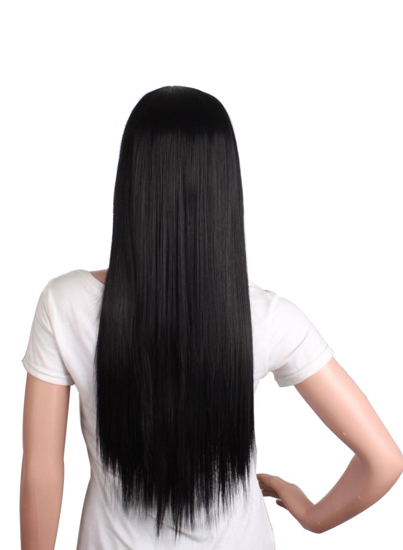 MapofBeauty Oblique Bang Long Straight Hair Wig Black 70cm - Image 2