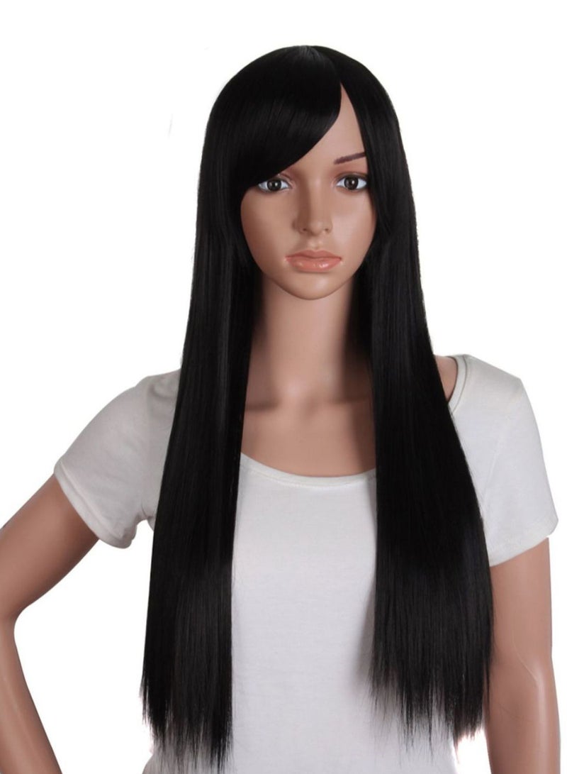MapofBeauty Oblique Bang Long Straight Hair Wig Black 70cm - Image 1
