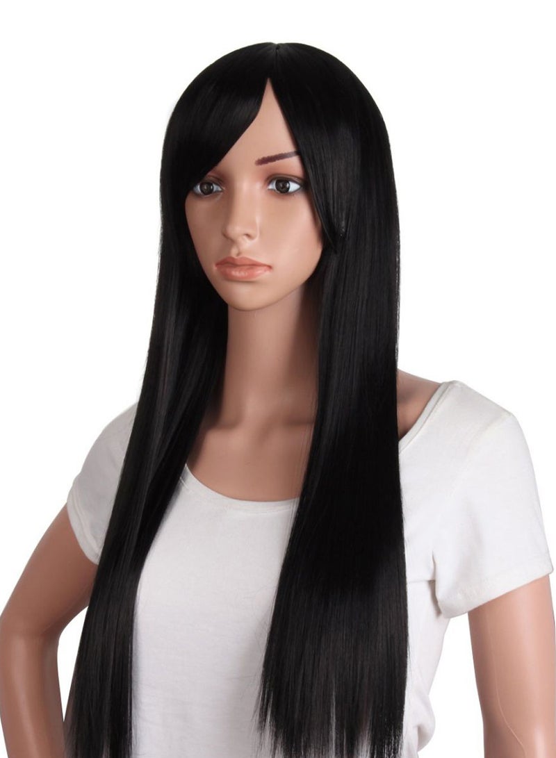 MapofBeauty Oblique Bang Long Straight Hair Wig Black 70cm - Image 3