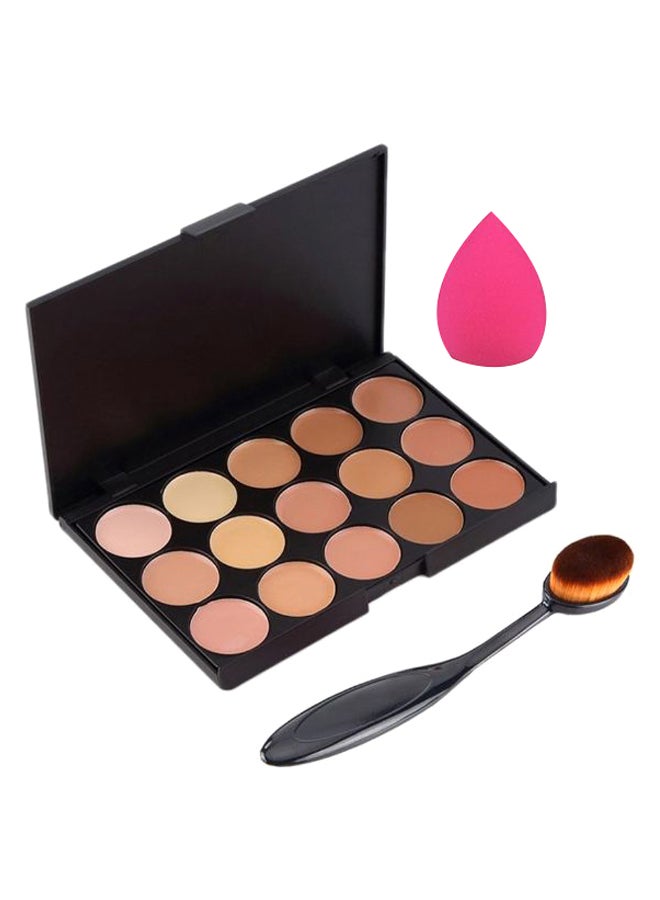 15-Shades Face Contour Cream Concealer Palette With Sponge And Brush Multicolour - v1580225602/N33569003A_1