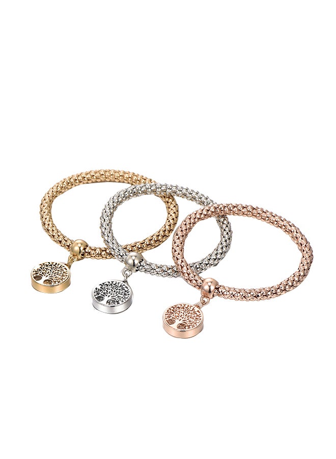 3-Piece Tri-Tone Stretch Charm Bracelet  - Image 1