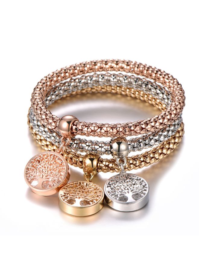 3-Piece Tri-Tone Stretch Charm Bracelet  - Image 2