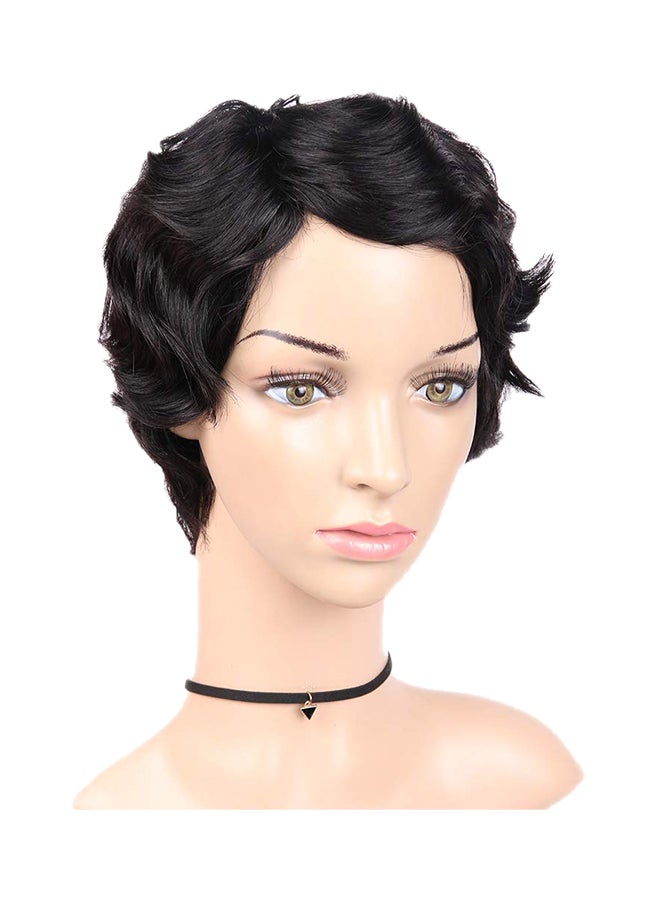 ويجني Short Wavy Human Hair Wig Black - Image 1