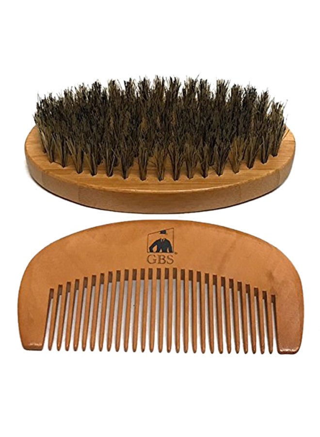 G.B.S Deluxe Wooden Beard Comb And Brush Set Brown - Image 1
