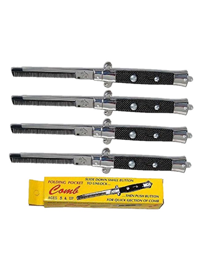 Rhode Island Novelty pack of 4 Switch Blade Combs Silver/Black 15 x 9.4 x 3.3cm