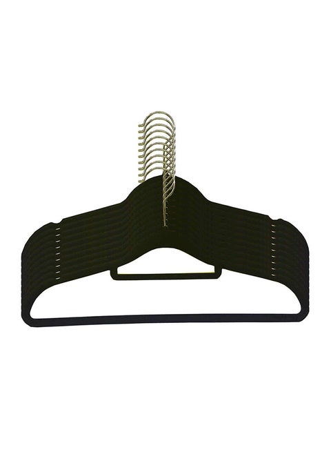10-Piece Anti Slip Velvet Cloth Hanger Set Black 41.5cm