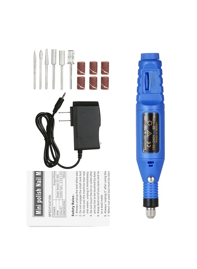 14-Piece Mini Electric Grinder Drill Tools Blue 22.5x4.5x11.5cm 