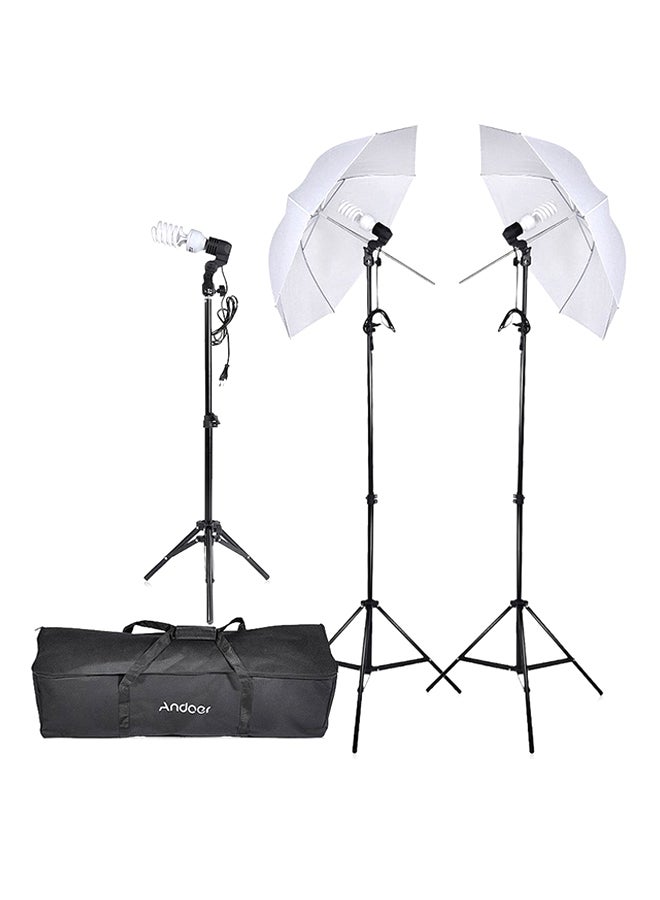 ANDOER Video Portrait Umbrella Continuous Triple Lighting Kit Black/White  - Image 3