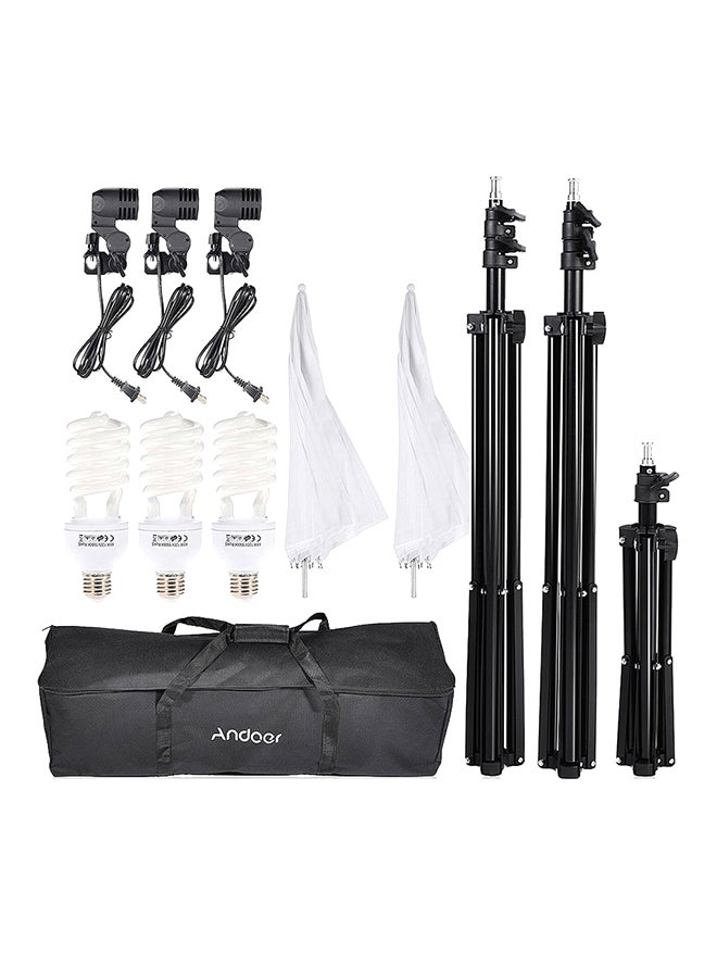 ANDOER Video Portrait Umbrella Continuous Triple Lighting Kit Black/White  - Image 2
