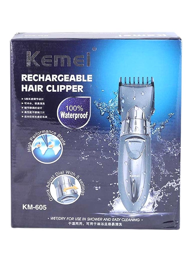 Kemei KM-605 Rechargeable Waterproof Electric Trimmer Grey 300grams - Image 2