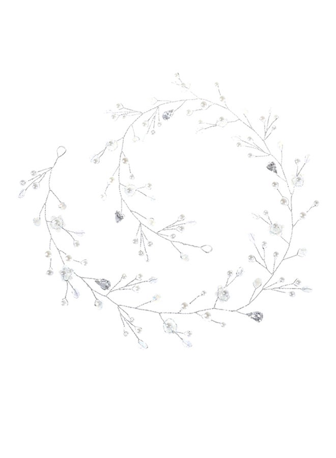 Yean Bridal Flower Wedding Headband Silver/White - Image 5