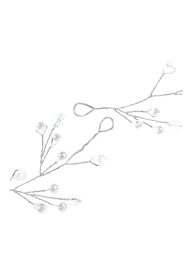 Yean Bridal Flower Wedding Headband Silver/White - Image 4