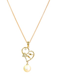 18K Gold Pearl Pendant With Diamond Necklace