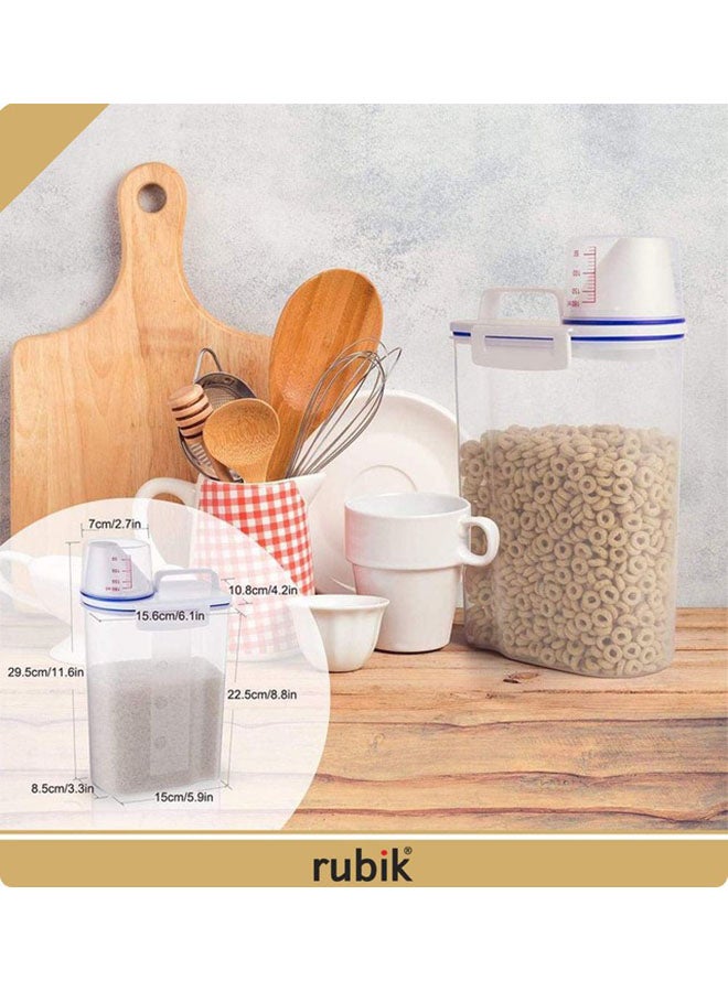 Generic - 4-Piece Rice And Cereal Storage Container With Measuring Cup Set Blue/Clear 30x18x13cm - Image 1