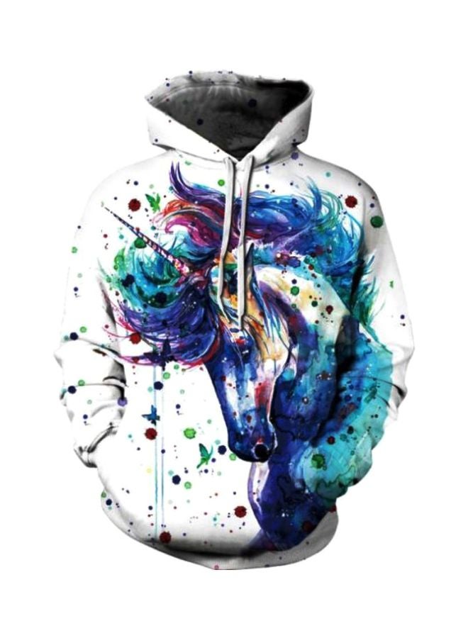 Digital Print Hooded Couple Sweatshirt White/Blue - Image 2