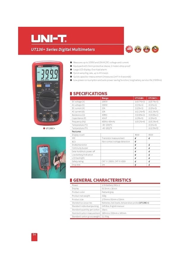 UNI-T Digital Multimeter Black/Red 18cm  - Image 3