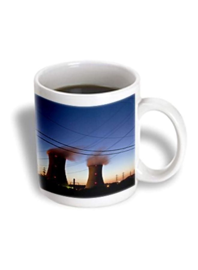 3Dروز مج من السيراميك مطبوع عليه رسمة محطة توليد كهرباء أبيض/أزرق - Image 2