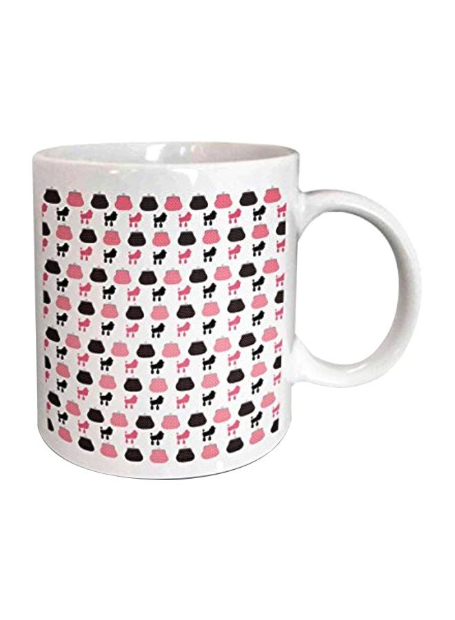 3DROSE French Purses And Poodles Pattern Ceramic Mug White/Pink/Black 