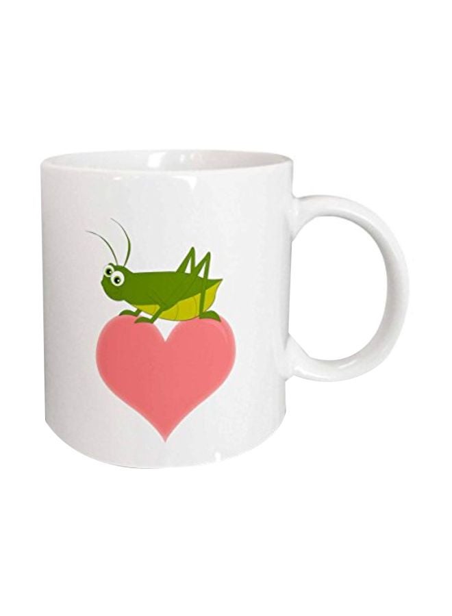 3DROSE Cartoon Lucky Cricket Printed Ceramic Mug White/Green/Pink