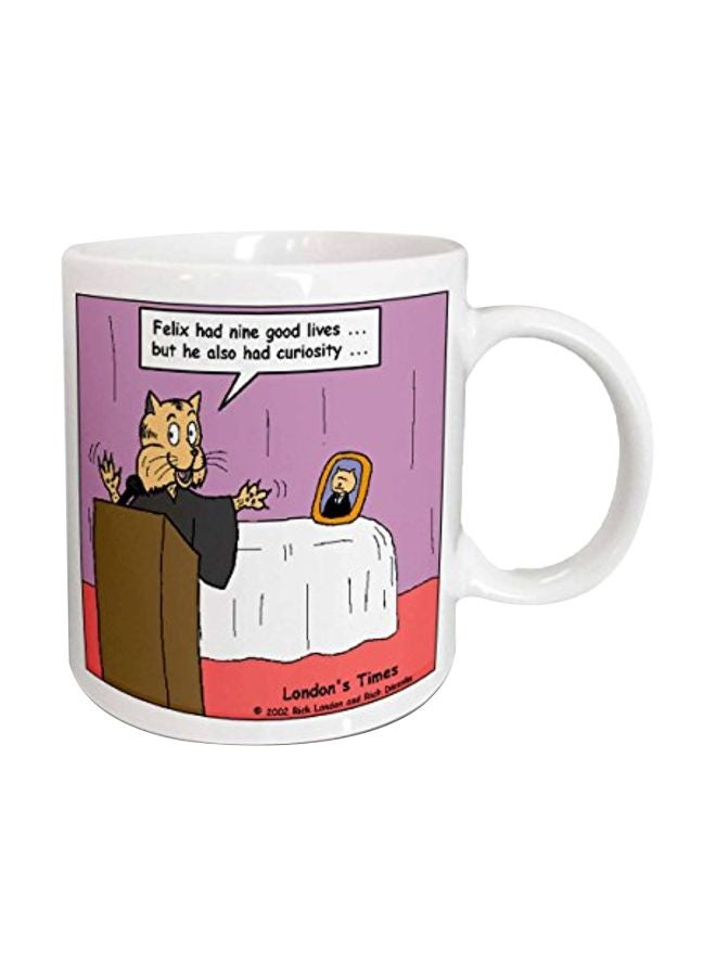3DROSE Cat With Apologies To Elton John Printed Ceramic Mug White/Brown/Purple - Image 1