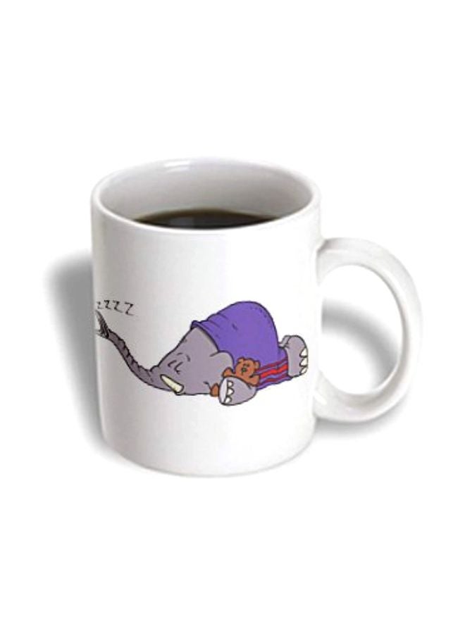 3Dروز مج من السيراميك بطبعة فيل نائم أبيض/ رمادي/ أرجواني - Image 2