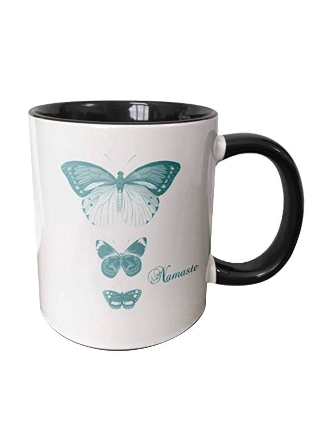 3DROSE Namaste Butterflies Ceremic Printed Mug White/Blue