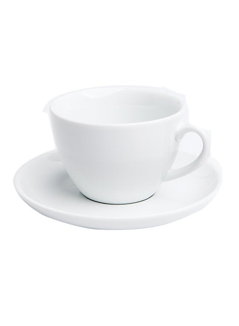 2-Piece Ergonomically Designed Fade-Proof Comfortable Grip Cup And Saucer White 14.2x14.2x1.8cm