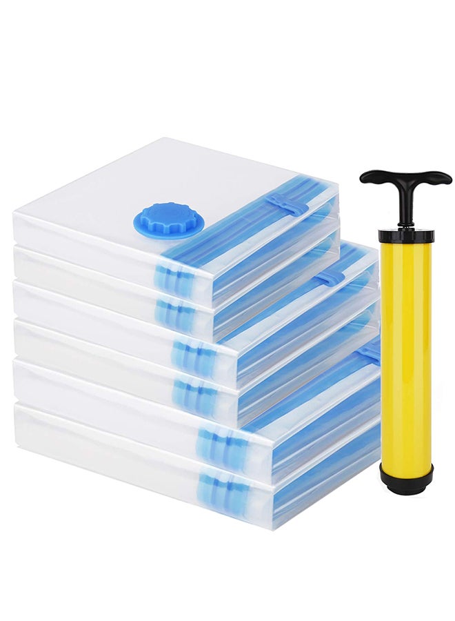 6-Piece Vacuum Storage Bag Clear/Blue 14.00 x 7.00centimeter