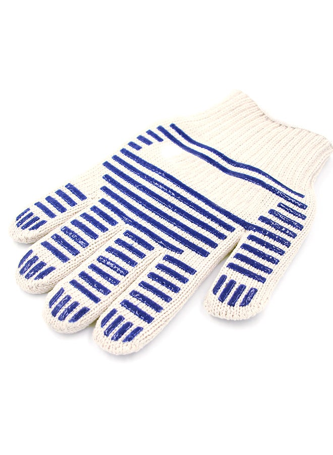 Heat Proof Oven Mitt Glove blue/White 14.00 x 7.00centimeter